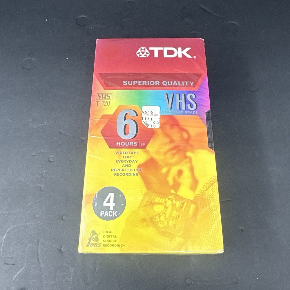 TDK T-120 VHS Blank Video Tapes 4 Pack Sealed 6 Hour EP Vintage NOS